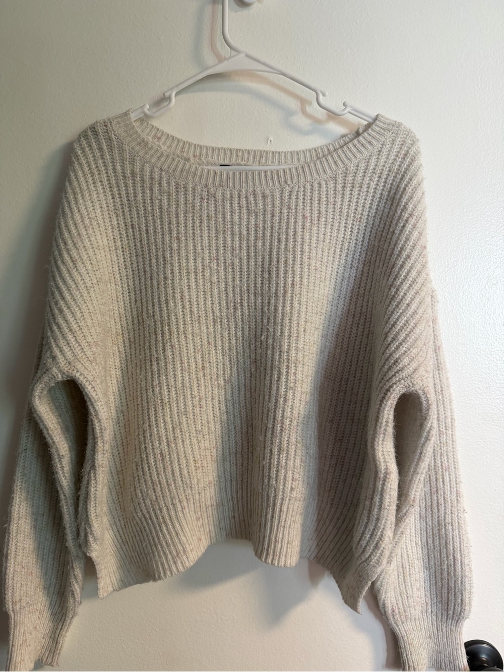 A. Byer Cream Ribbed Boat Neck Sweater